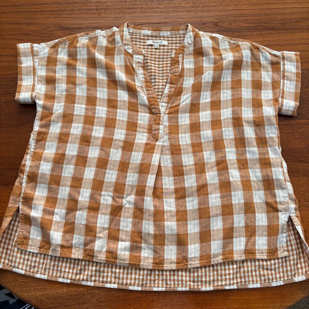 Madewell Women's Short Sleeve Gingham Checkered Blouse Size XS